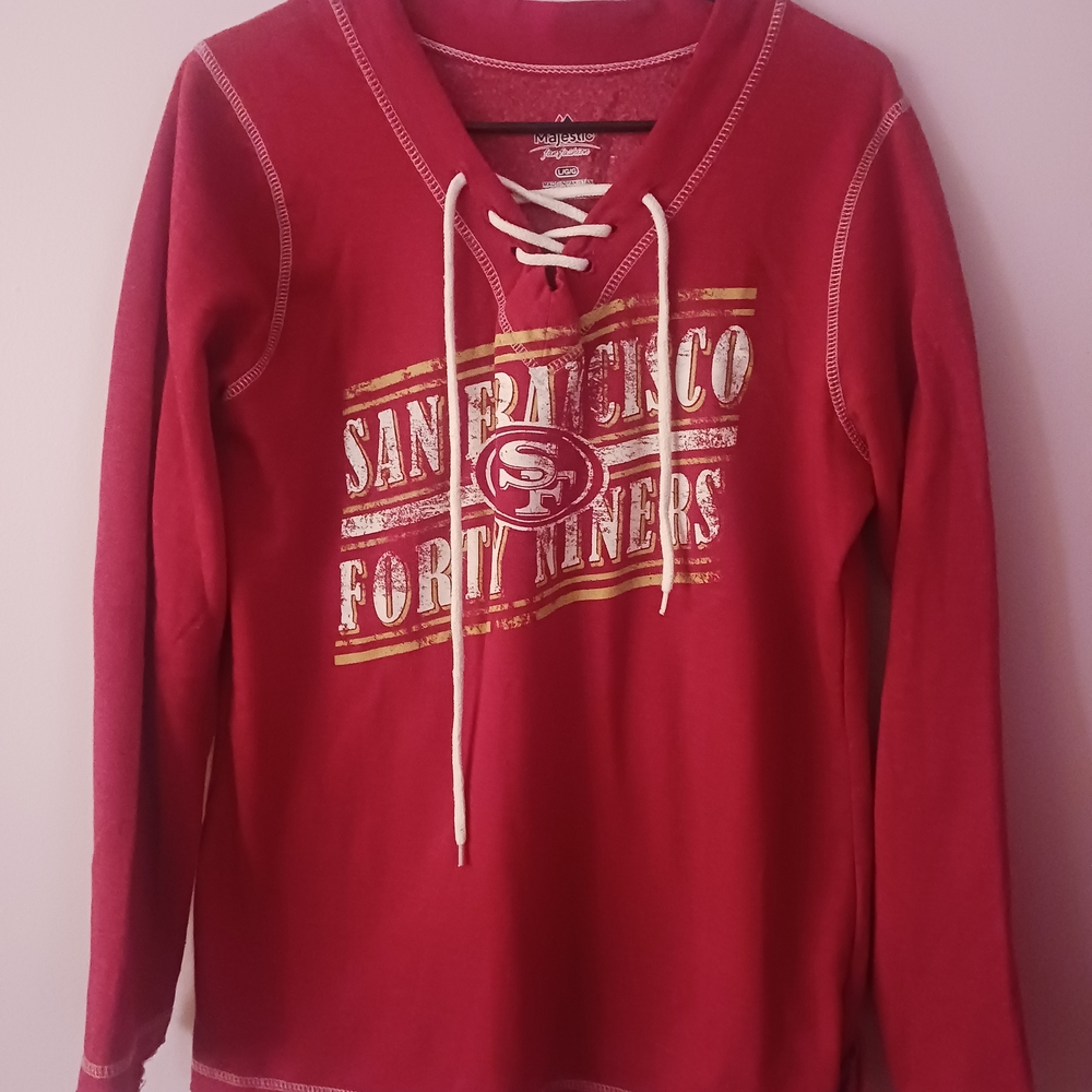 Women's Red San Francisco 49ers Majestic Fan Fashion Lace-Up Hoodie
